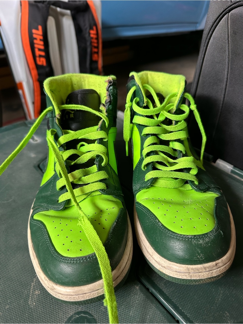 Nike Green High-Top Sneakers in Neon Green and Dark Green